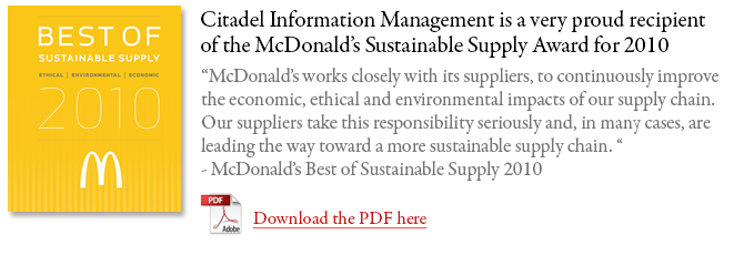 Mcdonalds Award for Sustainable Supply Award